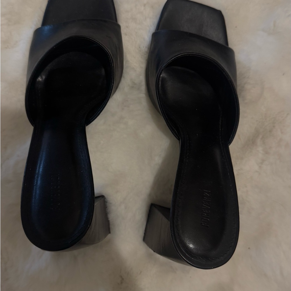 Black Square-Toe Slide Heels